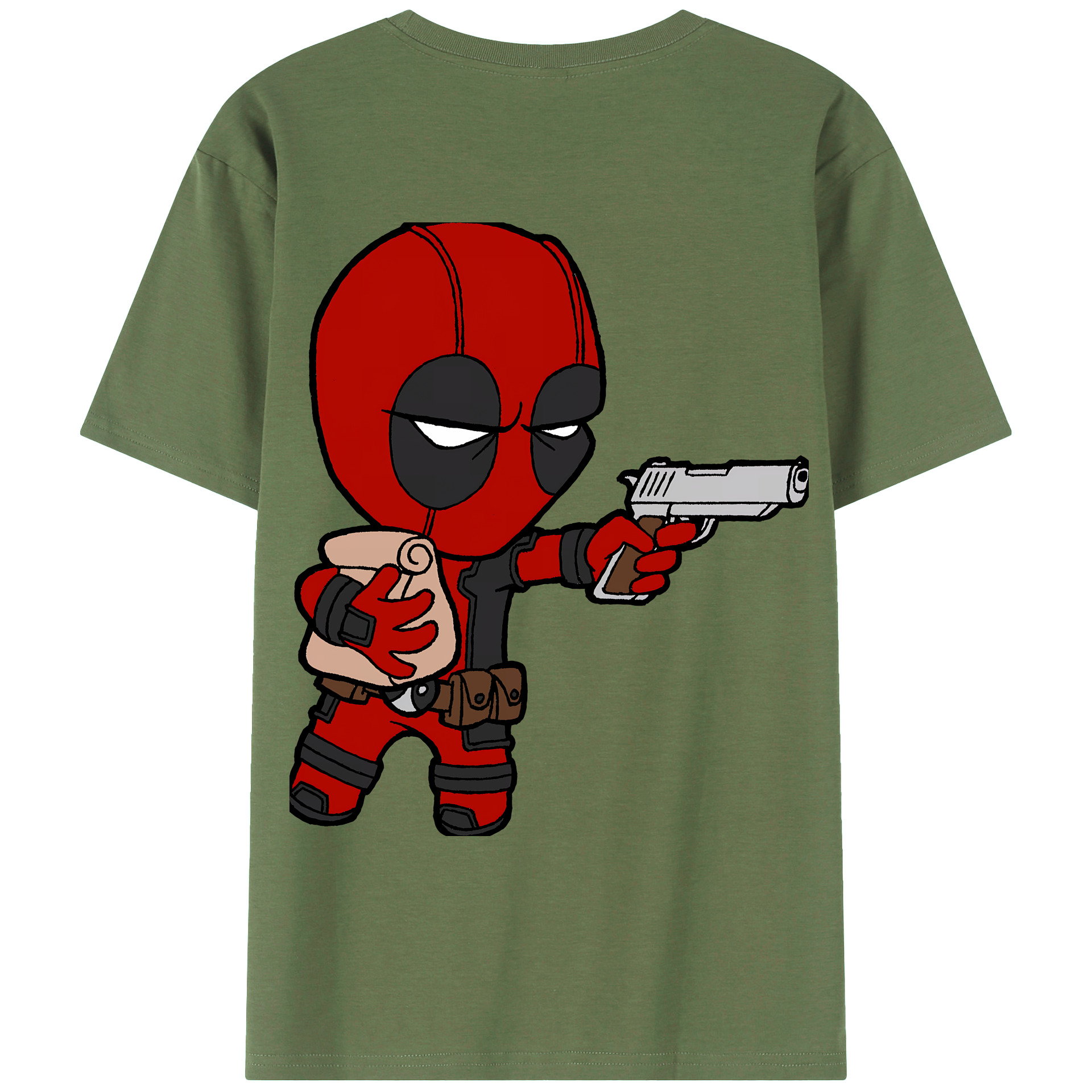 （画像用） Deadpool デッドプール 綿100％ メンズ半袖Tシャツ（バックプリント） 通気性